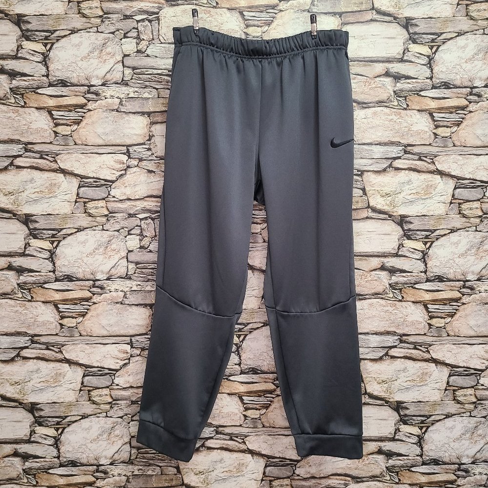 Nike Mens Athletic Sweat Pants Sz XXL Solid Gray Black Checkmark Logo Drawstring